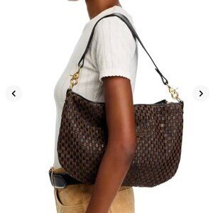 Clare V Black and Brown Woven Checker Moyen messenger